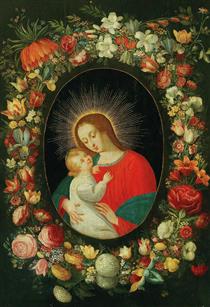 The Virgin and Child in a Cartouche Surrounded by a Garland - Jan Brueghel the Younger
