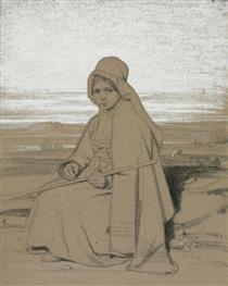 A Seated Shepherdess - Jules Dupre