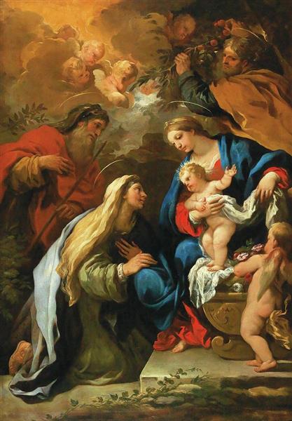 The Holy Family with Saints Anne and Joachim - Luca Giordano