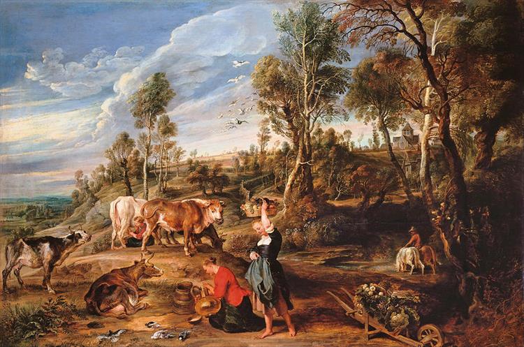 Milkmaids with Cattle in a Landscape the Farm at Laken - Peter Paul Rubens