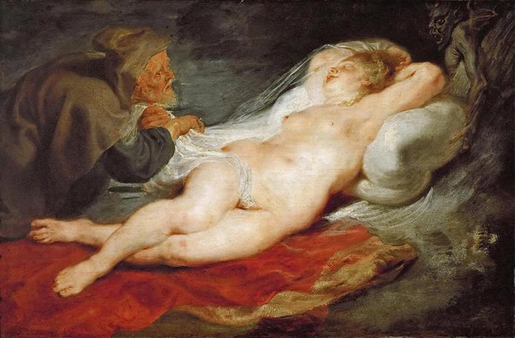 The Hermit and the Sleeping Angelica - Peter Paul Rubens
