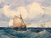 A Cutter and other Ships in a Strong Breeze - Richard Parkes Bonington