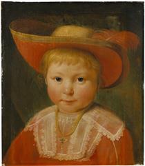Portrait Child Red Lined Straw Hat - Pieter Soutman