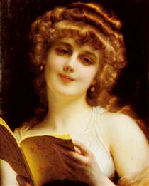 A blonde beauty holding a book - Adolphe Piot