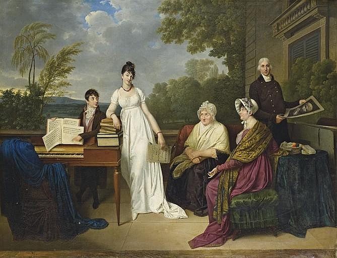 Portrait de la famille de l'artiste posant devant le château de Juilly - Adèle Romany