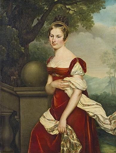 Portrait d'Aglaé-Constance Boudard en robe de velours rouge - Adèle Romany