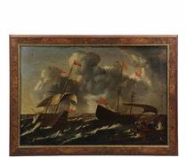 Two Ships In Distress in Coastal Storm - Aernout Smit