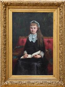 Portrait of a young girl, seated holding a book - Charles Louis Muller
