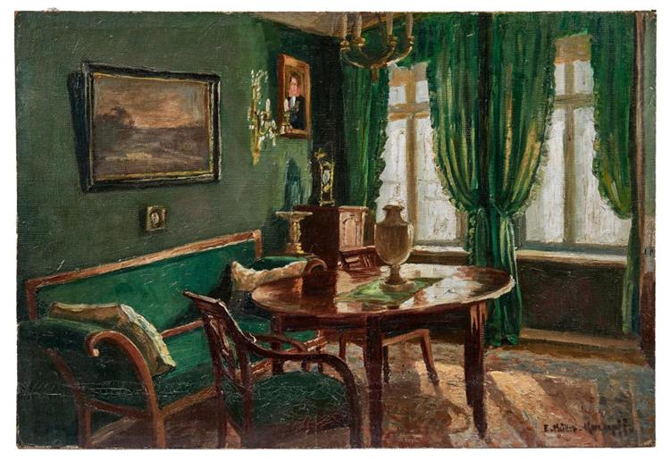 View into a green Biedermeier interior - Else Muller-Kaempff