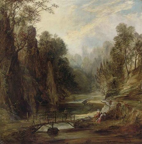 Figures seated beside a river - George Hickin