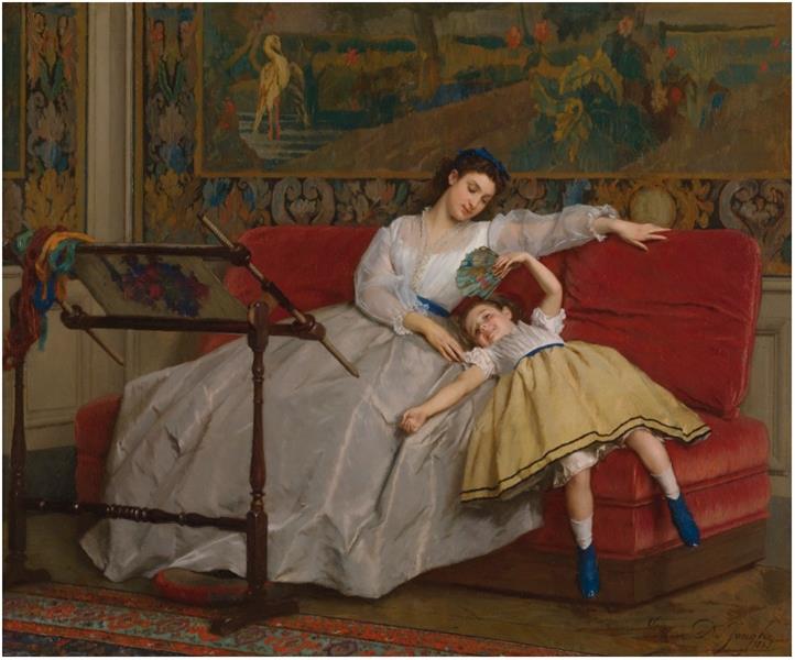 Mother with Her Young Daughter - Gustave Léonard De Jonghe   The Japanese Fan