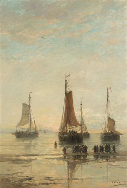 Bluff-Bowed Scheveningen Boats at Anchor - Hendrik Willem Mesdag