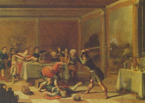 Absaloms servants slaying Amnon - Jacob Jansz van Velsen