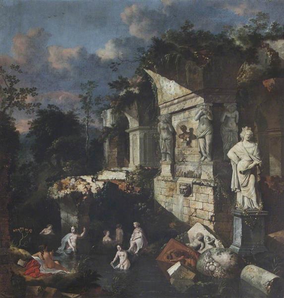 Classical Ruins with Diana and Nymphs Bathing - Jan Griffier I