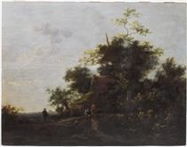 SHEPHERDS RESTING WITH THEIR FLOCK AT THE EDGE OF A WOOD - Jan van der Meer II