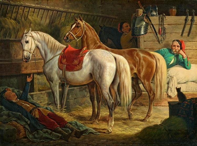 Horses and Soldiers in a Stable - January Suchodolski