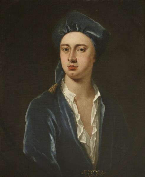 PORTRAIT OF A YOUNG GENTLEMAN, HALF LENGTH, IN A BLUE COAT AND CAP - Jonathan Richardson