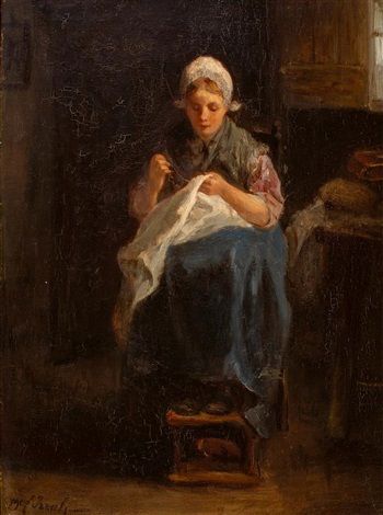 A Peasant Girl Sewing - Jozef Israëls