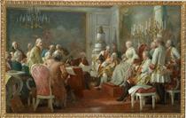 Kaiserin Maria Theresia mit Kaiser Franz Stephan und dem jungen Joseph II. im Kreise ihrer Berater - Julius Schmid