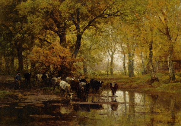 Watering Cows in a Pond - Julius van de Sande Bakhuyzen
