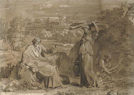 The Prophet Elijah and the Widow of Sarepta ( I Kings, chapter 17 ) - Louis Cheron