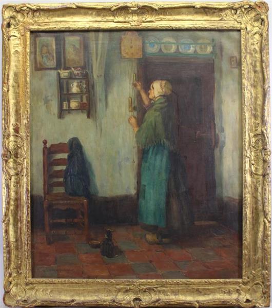 A woman and a cat in an interior setting - Melbourne Havelock Hardwick