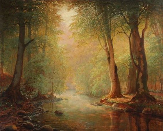 Forest scene with a stream - Peter Busch