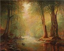 Forest scene with a stream - Peter Busch
