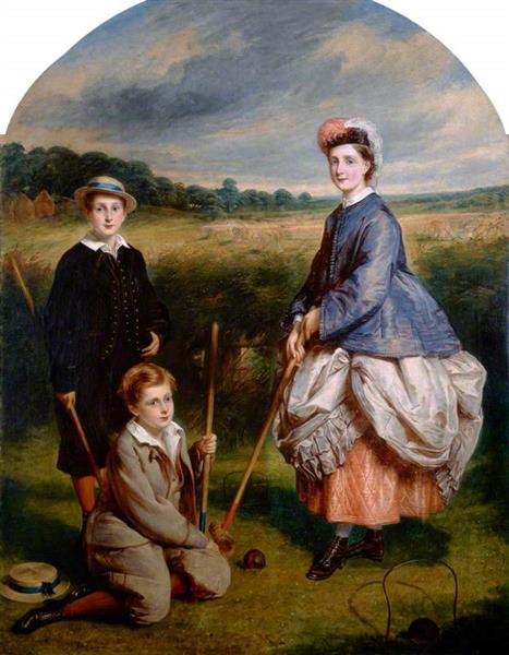William Middleton (b.1852), John Middleton (b.1855) and Eliza Middleton (b.1848) playing Croquet - William Crawford