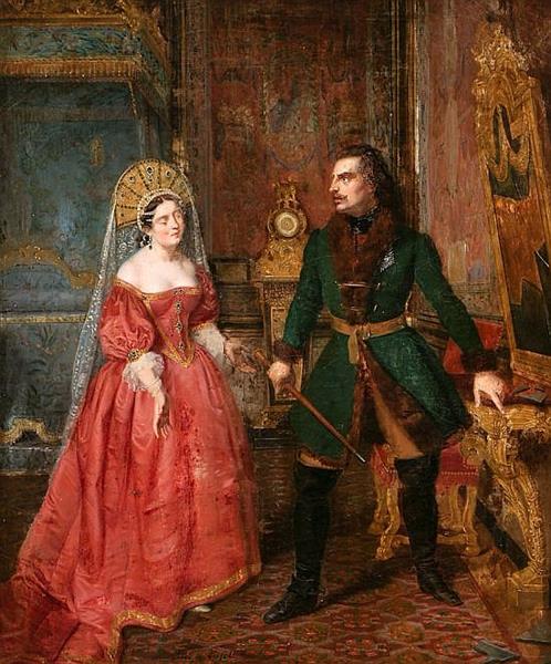 El zar Pedro I el Grande rompiendo un espejo ante su esposa Catalina - Alexandre Denis Abel de Pujol