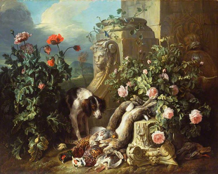 Dogs with Flowers and Dead Game - Alexandre-Francois Desportes