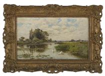 Thames River with Swans - Alfred Augustus Glendening, Sr.