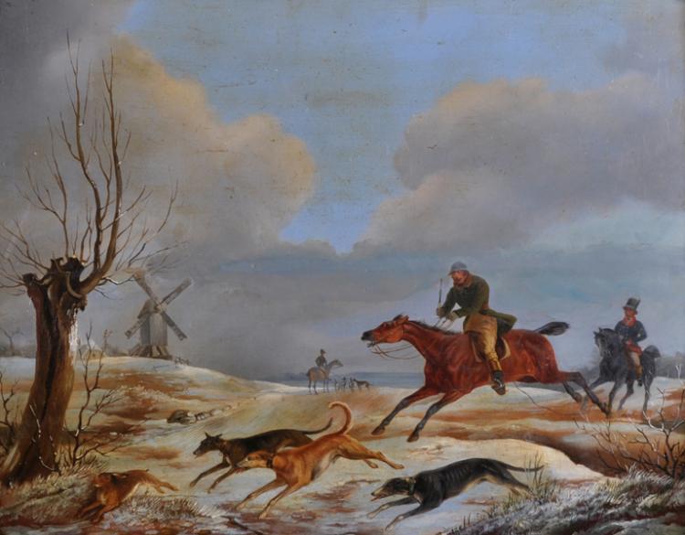 Hare Coursing, with Greyhounds and Men on Horseback - August von Rentzell