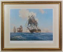 HMS Agamemnon, captained by the future Lord Nelson, opens fire on the French ship Ca-Ira on 13th March 1795 at the battle of Genoa - Geoffrey William Hunt