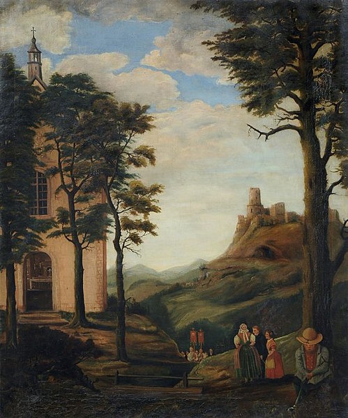 Prozessionszug mit Burg im Hintergrund - Gottlieb Moritz Julius Fiebiger
