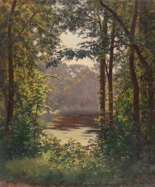 View of a pond from a forest glen - Henri Biva