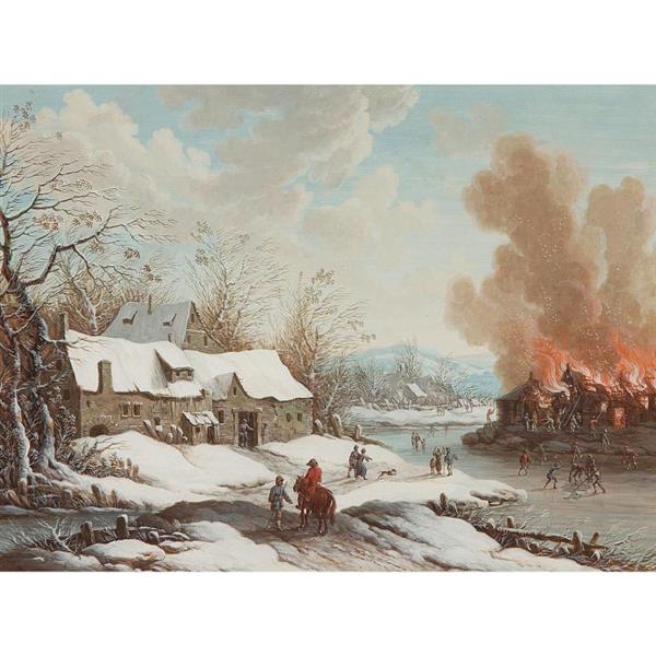 Paysage d'hiver avec un incendie - Henri Joseph van Blarenberghe