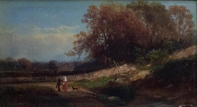 LANDSCAPE WITH FIGURES ON PATH - James McDougal Hart