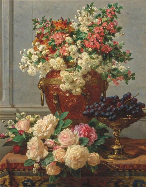 Flowers in a decorated vase and fruit in an elegant cup - Jean-Baptiste Robie
