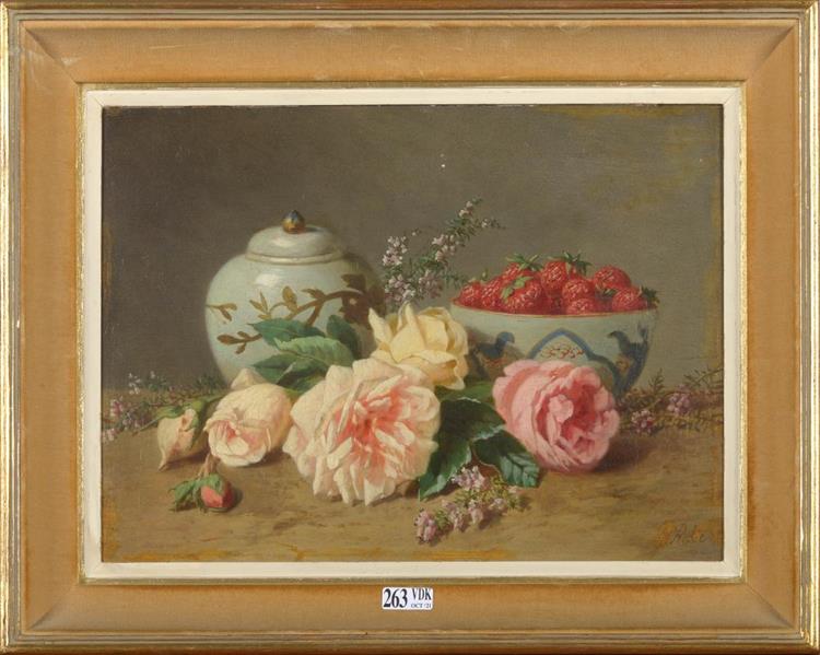 Nature morte aux roses et au bol de fraises - Jean-Baptiste Robie