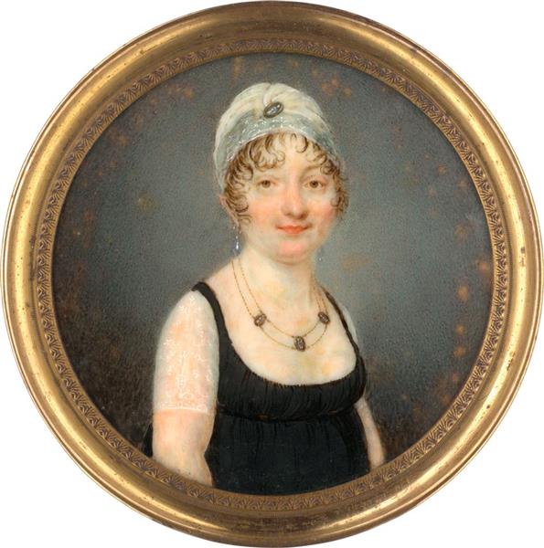 Portrait einer jungen Frau mit klassizistischer Kameenkette um den Hals - Jean Baptiste Soyer
