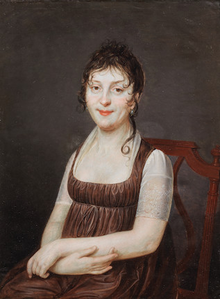 Portrait of lady, half-length, in a dark red dress - Jean Baptiste Soyer