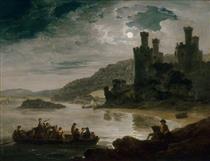 Conway Castle: Moonlight Effect - Julius Caesar Ibbetson