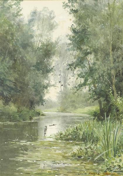 A tranquil river landscape - Louis Aston Knight