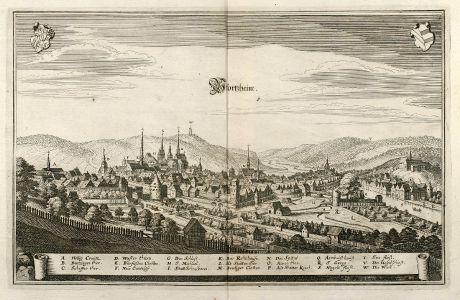 Antique town view of Pforzheim, Baden-Wurttemberg - Matthaus Merian the elder
