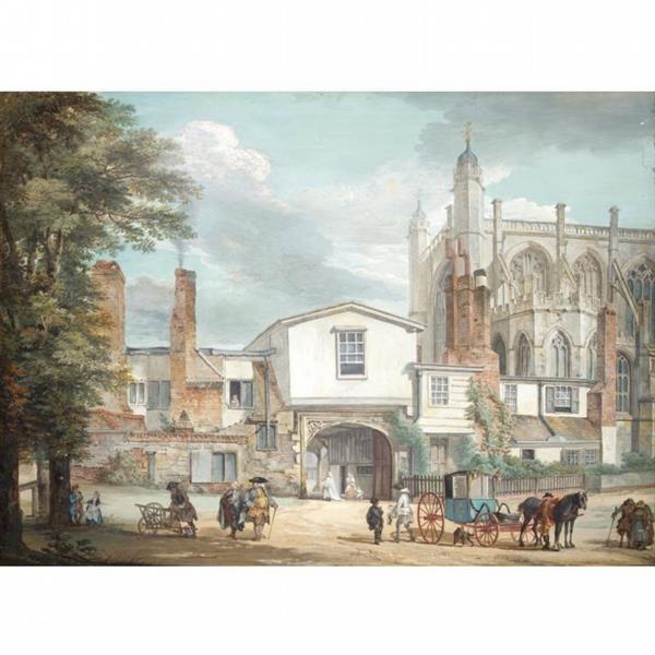 THE ENTRANCE TO THE HORSESHOE CLOISTER WITH THE WEST END OF ST. GEORGE'S CHAPEL, WINDSOR - Paul Sandby