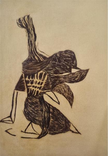 Vajda Lajos Dragon 1939, Charcoal on Paper, 90x62.8cm, 1939 - Лайош Вайда