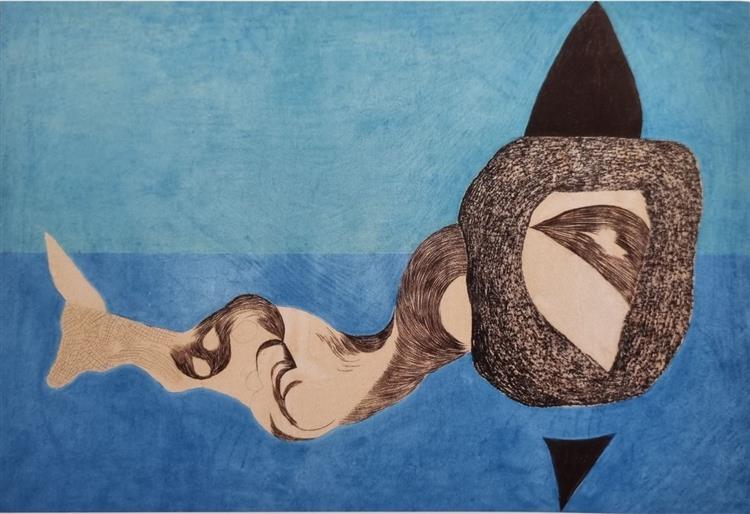 Vajda Lajos Monster in Blue Space. 1939, Pastell, Pencil and Watercolor on Paper. 63x94,8cm, 1939 - Vajda Lajos