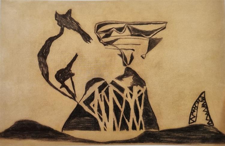 Vajda Lajos Priberal Montain, 1939, Charcoal on Paper, 63x95 Cm, 1939 - Vajda Lajos