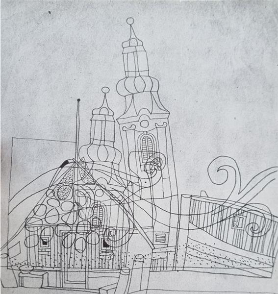 Vajda Lajos Templomtorony Kikötői Motivumokkal 1936 - Vajda Lajos